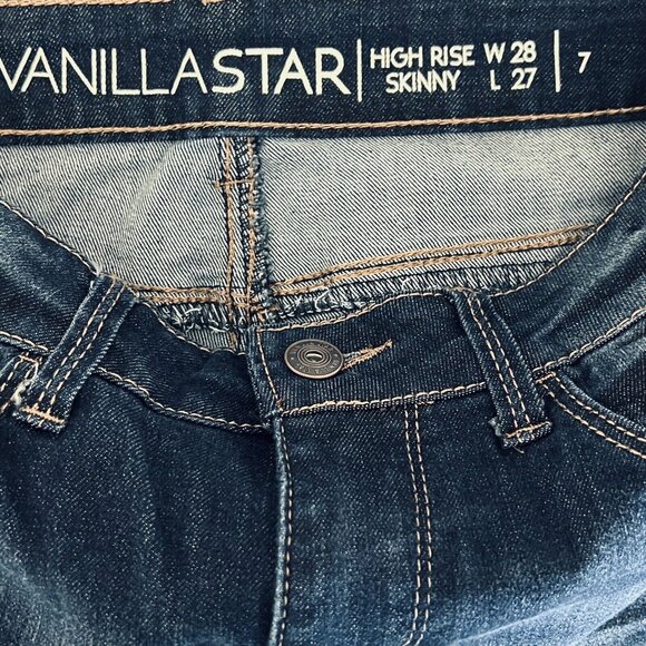 Vanilla Star Women's Distressed High Rise Stretch Blue Denim Skinny Jeans Size 7 - Picture 8 of 9